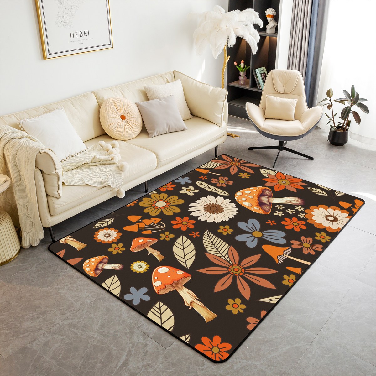 Erosebridal 60S 70S Groovy Floral Decorative Rug 5x7 Mushroom 