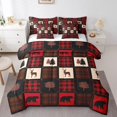 thumbnail image 1 of 7 Pcs Cabin Deer Comforter Set Twin Size,Hunting Deer Bed in a Bag with Flat Sheet and Fitted Sheet and Adults,Camping Woodland Plaid Bedding Set with Pillowcase and Sham, 1 of 5
