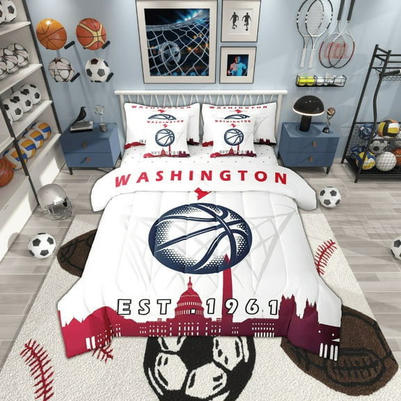 YST 7 Pcs Comforter Set Full Size,Basketball Team Bed in a Bag with Flat Sheet and Fitted Sheet for Kids and Adults,Sports Bedding Set with Pillowcase and Sham,Washington