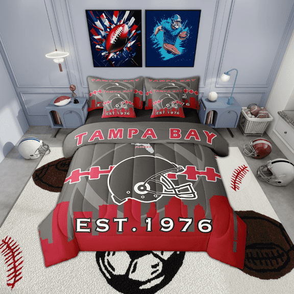 7 Pcs Comforter Set Full Size,Football Fans Bed in a Bag with Flat Sheet and Fitted Sheet and Adults,Football Lovers Bedding Set with Pillowcase and Sham(Florida)