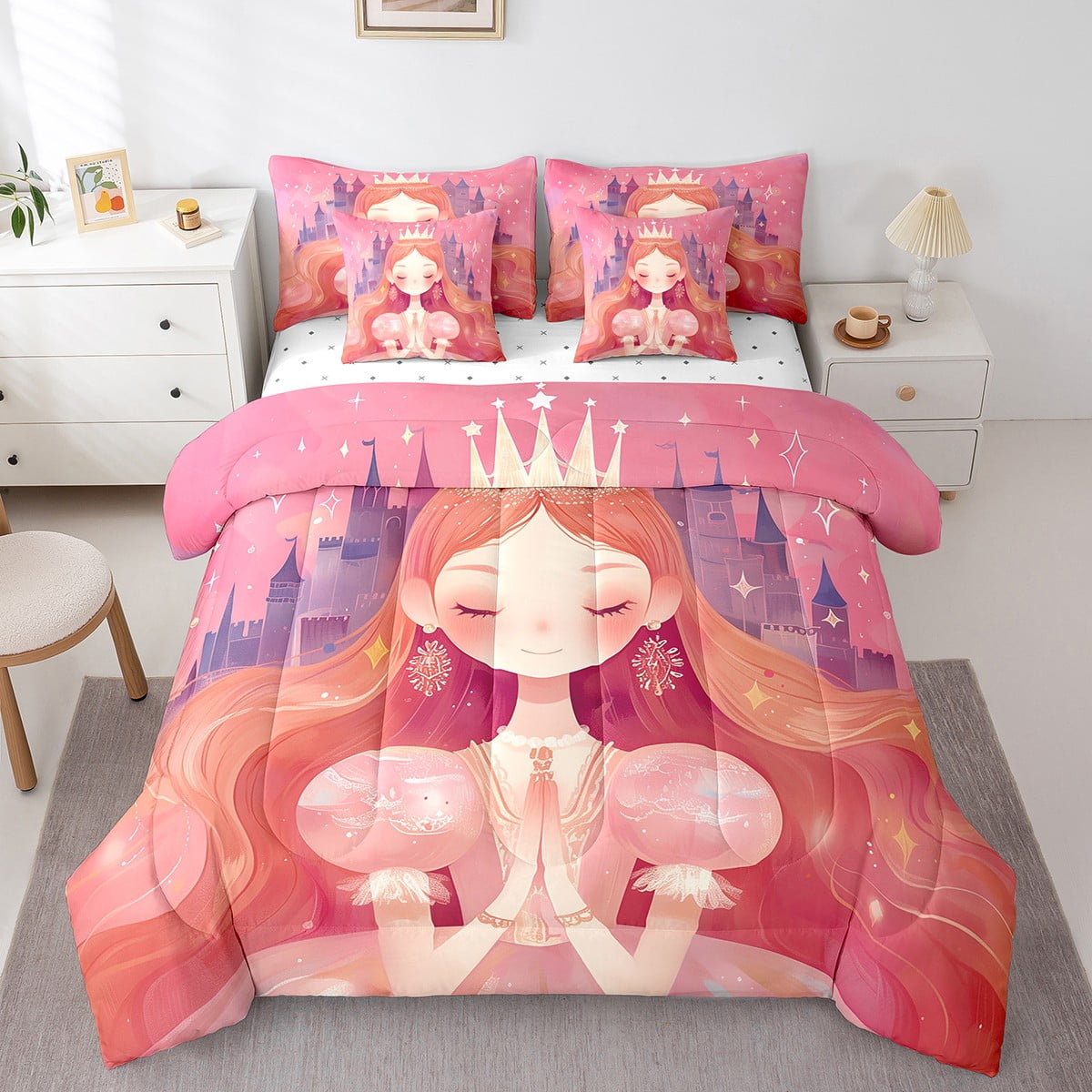 YST 7 Pcs Comforter Set Full Size,Girly Princess Bed in a Bag with Flat ...