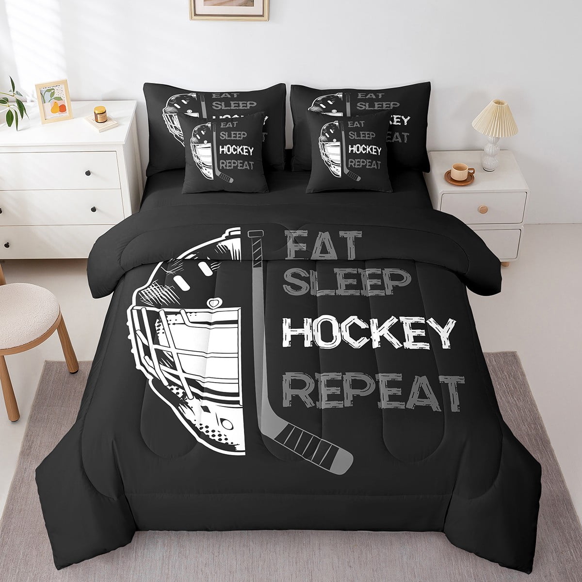 Manfei Ice Hockey Game Comforter Set Toddler Size - 3D Print Sports Bedding
