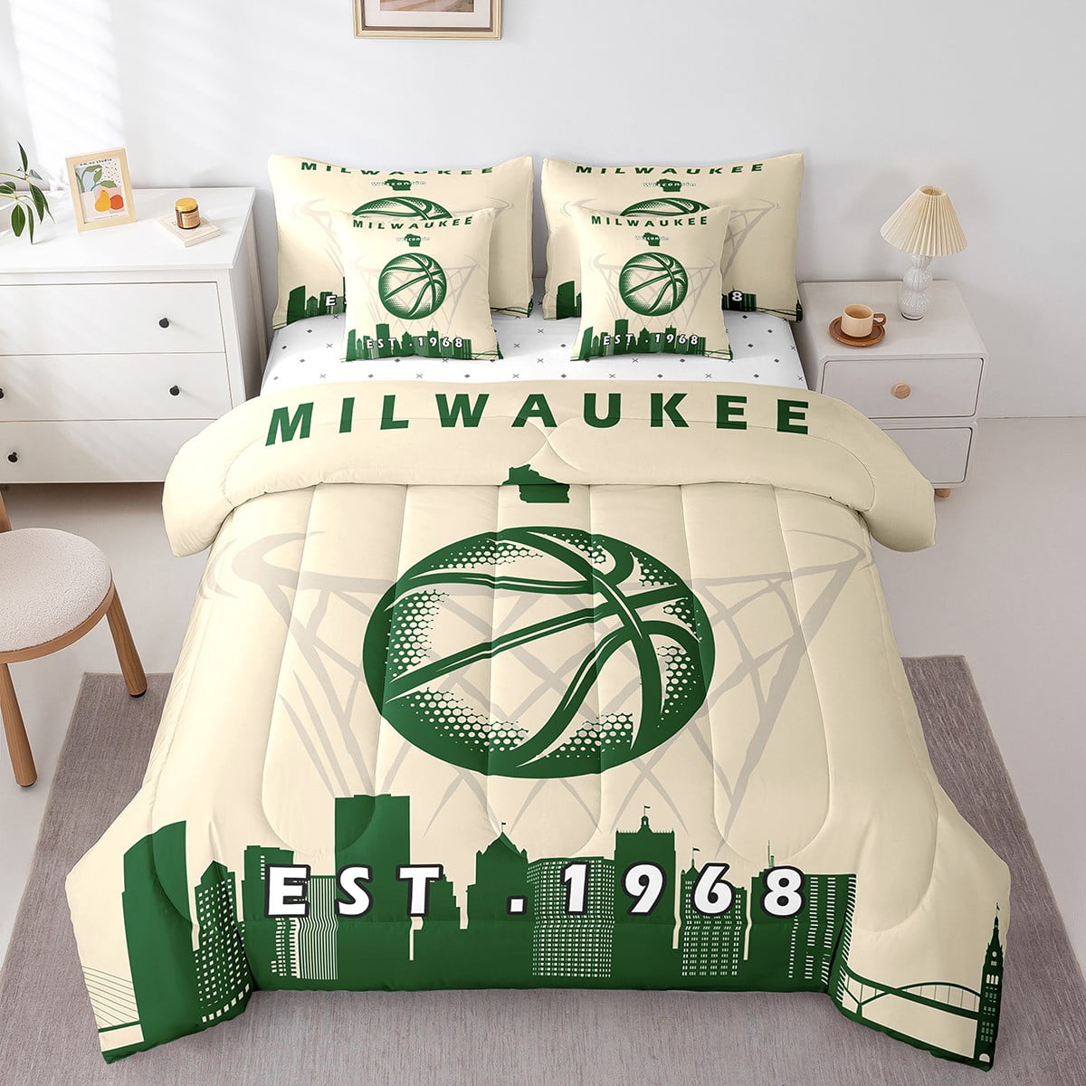 YST 7 Pcs Comforter Set Full Size,Sports Bed in a Bag with Flat Sheet