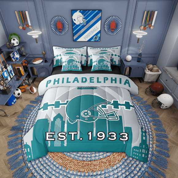 Erosebridal 7 Pcs Comforter Set King Size,Football Bed in a Bag with Flat Sheet and Fitted Sheet and Adults,Sports Fan Bedding Set with Pillowcase and Sham(Philadelphia)