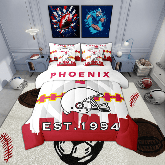 Erosebridal 7 Pcs Comforter Set King Size,Football Bed in a Bag with Flat Sheet and Fitted Sheet and Adults,Football City Bedding Set with Pillowcase and Sham(Phoenix)