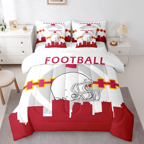 Erosebridal 7 Pcs Comforter Set King Size,Football Bed in a Bag with Flat Sheet and Fitted Sheet and Adults,Football City Bedding Set with Pillowcase and Sham(Phoenix)