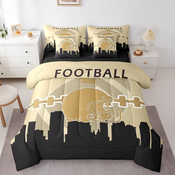 7 Pcs Comforter Set Queen Size,Rugby Bed in a Bag with Flat Sheet and Fitted Sheet and Adults,Football Player Bedding Set with Pillowcase and Sham(New Orleans)