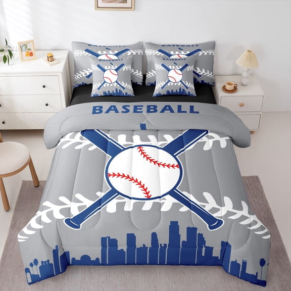 7 Pcs Comforter Set Twin Size,Baseball Bed in a Bag with Flat Sheet and Fitted Sheet and Adults,Baseball City Bedding Set with Pillowcase and Sham(Los Angeles 2)