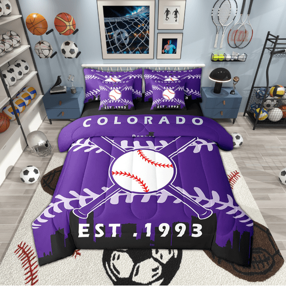 7 Pcs Comforter Set Twin Size,Baseball Bed in a Bag with Flat Sheet and Fitted Sheet and Adults, Baseball Bedding Set with Pillowcase and Sham(Colorado)