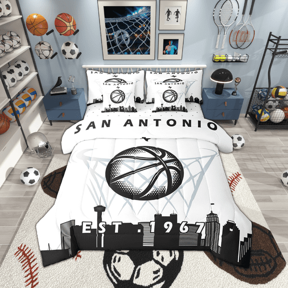 Erosebridal 7 Pcs Comforter Set Twin Size,Basketball City Bed in a Bag with Flat Sheet and Fitted Sheet and Adults,Sports Bedding Set with Pillowcase and Sham,San Antonio