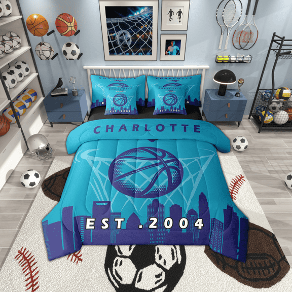 Erosebridal 7 Pcs Comforter Set Twin Size,Bed in a Bag with Flat Sheet and Fitted Sheet and Adults,Basketball Bedding Set with Pillowcase and Sham,Charlotte