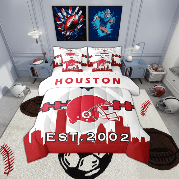 7 Pcs Comforter Set Twin Size,Football Players Bed in a Bag with Flat Sheet and Fitted Sheet and Adults,American Football Bedding Set with Pillowcase and Sham(Houston)