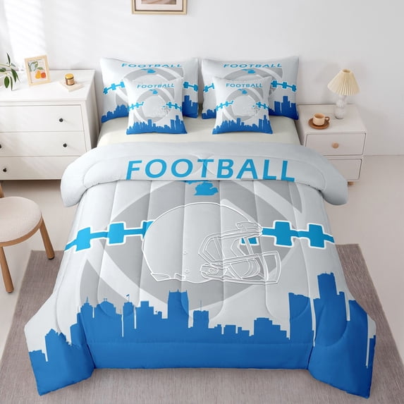 7 Pcs Comforter Set Twin Size,Sports Bed in a Bag with Flat Sheet and Fitted Sheet and Adults,American Football Players Bedding Set with Pillowcase and Sham(Detroit)