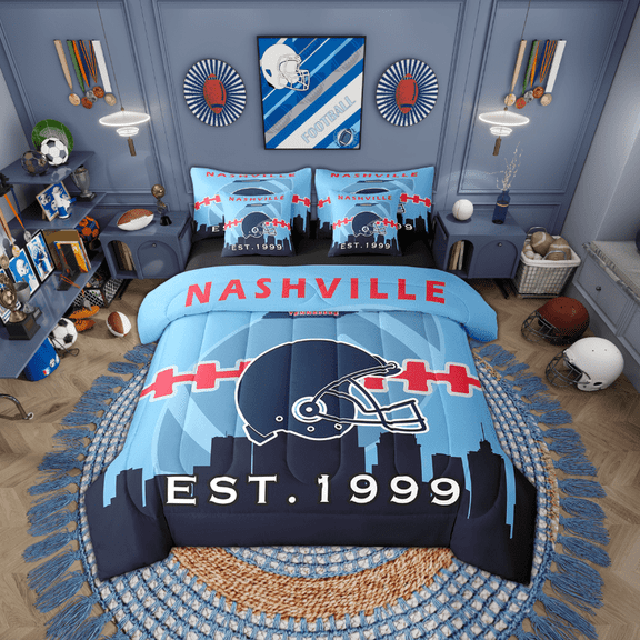 Erosebridal 7 Pcs Comforter Set Twin Size,Sports Bed in a Bag with Flat Sheet and Fitted Sheet and Adults,Football Bedding Set with Pillowcase and Sham(Nashville)