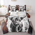 thumbnail image 1 of 7 Pcs Highland Cow Comforter Set King Size,Vintage Marble Bed in a Bag with Flat Sheet and Fitted Sheet and Adults,Rustic Western Cow Bedding Set with Pillowcase and Sham, 1 of 5