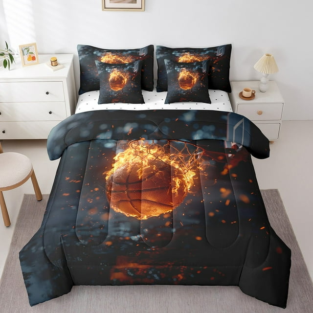 YST 7 Piece 3D Basketball Twin Comforter Set for Boys Girls Sports Ball Games Bedding Sets for