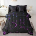 thumbnail image 1 of 7 Piece Hexagonal Bedding Set Twin 3D Geometric Honeycomb Comforter Set With Sheets Teen Black Blue Purple Ombre Beehive Bed in a bag Neon Light Geometrical Bed Set, 1 of 5