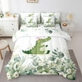 thumbnail image 1 of 7-Piece Cartoon Crocodile Bedding Twin Woodland Wildlife Comforter Set, Spring Bedding Comforter Sets Eucalyptus Leaf Bed in a Bag, Jungle Animal Theme Bedding Accessories Room Decor, 1 of 6