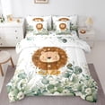 thumbnail image 1 of 7-Piece Cute Lion Bedding Queen Green Eucalyptus Comforter Set, Jungle Animal Bedding Comforter Sets Botanical Plant Leaves Bed in a Bag, Cartoon Wildlife Bedding Accessories, 1 of 6