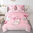 thumbnail image 1 of YST 7-Piece Girly Preppy Western Bedding Twin, Pink Cowgirl Western Hat Shoes Comforter Set Girls Birthday Party Comforter + Flat Sheet + Fitted Sheet + 2 Pillowcases + 2 Throw Pillow Covers, 1 of 5
