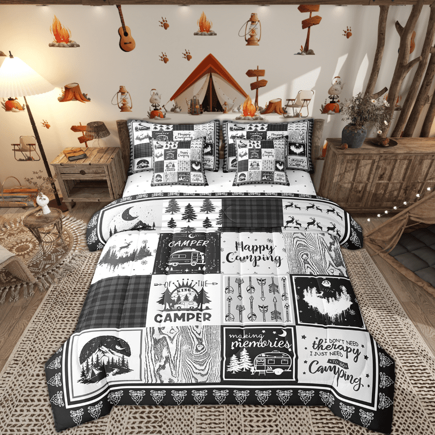 7 Piece Camping Themed King Bedding Set,Rv Camper Comforter Set with ...