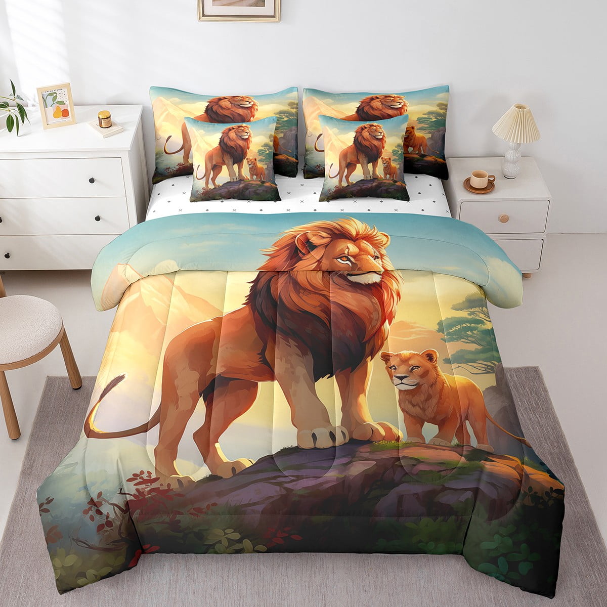 Leopard Shower Curtain Lions Design King Duvet Cover – African Safari Print  Bedding Set W/ 2 Pillowcases (Microfiber) The Lion King Six New Adventures, image size:1200x1200