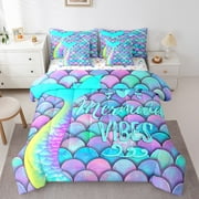 Erosebridal 7 Piece Mermaid Bedding Set Bed In A Bag Full Size, Mermaid Fish Scale Comforter Set Rainbow Sheet Set Teens Women, Ocean Animal Bed Set With Pillowcase, Blue Purple