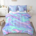 YST 7 Piece Rainbow Bedding Set Twin Size Green and Pink Bed In A Bag