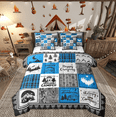 thumbnail image 1 of 7 Piece Rv Camper King Bed in a Bag, Happy Camping Comforter Set Blue Buffalo Plaid Decor,Rustic Cabin Patchwork Bedding Set with Sheets,Travel Trailer Bed Set with Pillowcases, 1 of 5