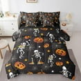 thumbnail image 1 of 7 Piece Skull Bed In A Bag With Sheet Set Halloween Twin Bedding Set Pumpkin Skull Comforter Set Dancing Gothic Bones Skeleton Bedding Comforter Sets Reversible Black Bed Set, 1 of 5