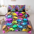 thumbnail image 1 of 7 Piece Sugar Skull Comforter Set Twin Size,Colorful Skull Bed In A Bag Adults,Gothic Skeleton Bedding Set Halloween Theme Bed Sheets With Comforter, 1 of 4