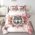 thumbnail image 1 of 7-Piece Wolf Bedding Queen Size Teens Adults Safari Animal Print Comforter Set,Hippie Mandala Bedding Comforter Sets Red Gradient Bed in a Bag,Boho Flower Floral Bedding, 1 of 6