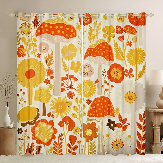 Erosebridal 70S Groovy Flower Blackout Curtains, 80S 90S Retro Floral Curtains & Drapes 52"Wx84"L 2 Panels, Bohemian Hippie Rainbow Curtains Mushroom Window Treatments Women Bedroom