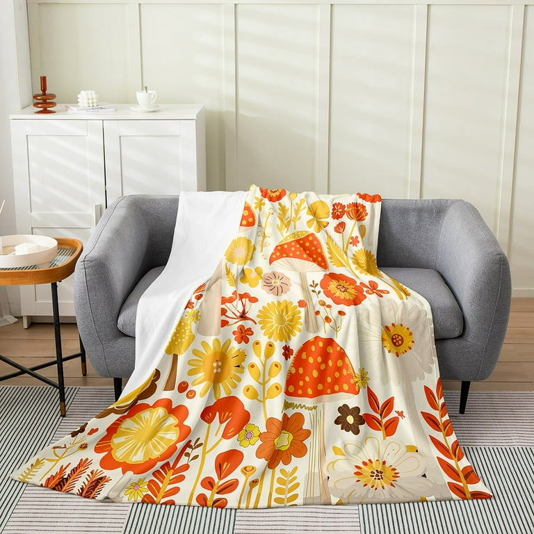 YST 70S Groovy Flower Throw Blanket 80S 90S Retro Floral Fleece Blanket Bohemian Hippie Rainbow Blanket Twin 60x80 Inch Mushrooms Aesthetic Fuzzy