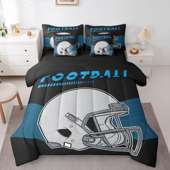 7Pcs Bedding Sets & Collections American Football City Comforter Set Bed in a Bag Queen Size, Carolina (1 Comforter, 1 Flat Sheet 1 Fitted Sheet 2 Pillowcases and 2 Throw Pillow Covers)