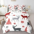 YST 7Pcs Christmas Deer Bedding Set Queen Size For Girls, Xmas Tree
