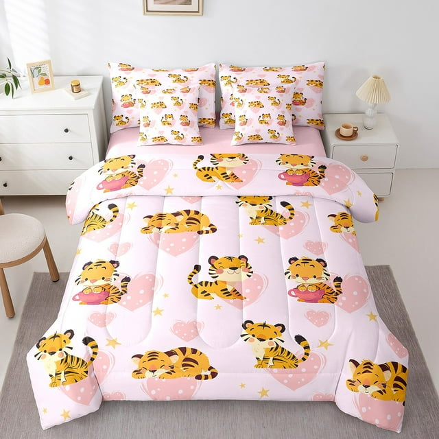 YST 7Pcs Cute Tiger Kids Bedding Set for Boys,Full Size Comforter Set