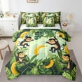 thumbnail image 1 of Erosebridal 7Pcs Monkey Bananas Bedding Queen Nursery Cute Zoo Animal Comforter Set Bed In A Bag (1 Comforter, 1 Flat Sheet 1 Fitted Sheet 2 Pillowcases And 2 Throw Pillow Covers), 1 of 5