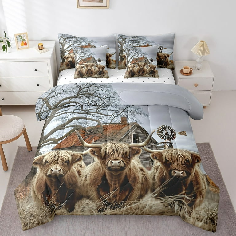 YST 7Pcs Queen Size Highland Cow Comforter Sets with Sheets Rustic Farmhouse Decor Comforter Set Bed in a Bag 1 Comforter 1 Flat Sheet 1 Fitted Sheet 2 Pillowcases and 2 Throw Pillow Covers Walmart ...