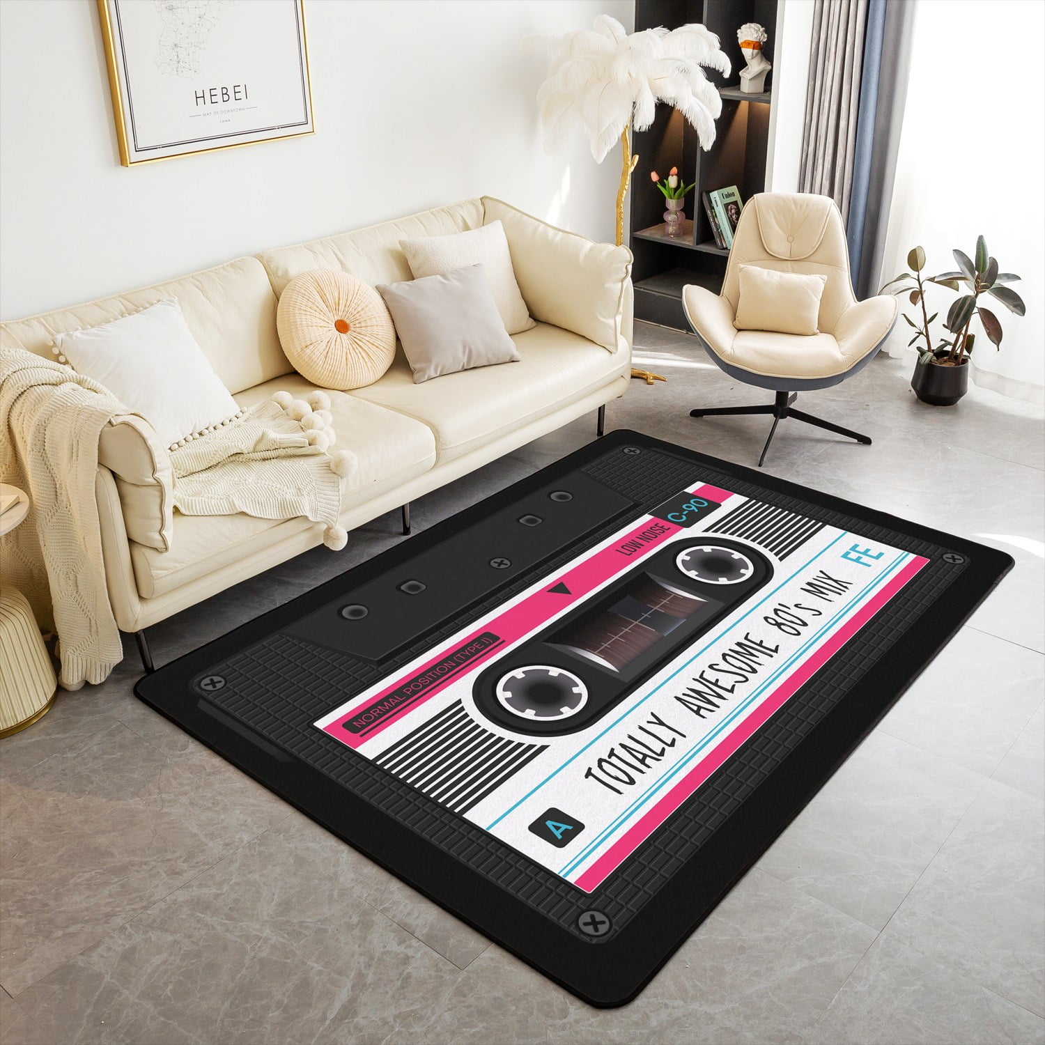 YST 80s Party Area Rug 3x5 for Bedside,Audio Cassette Carpet for Kids
