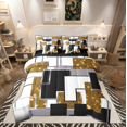 thumbnail image 1 of Abstract Geometric Comforter Set With Sheets 7 Piece King Yellow Black Grey White Square Bedding Set Glitter Stars Sequins Bed In A Bag Adults,Geometry Grids Bed Set, 1 of 5