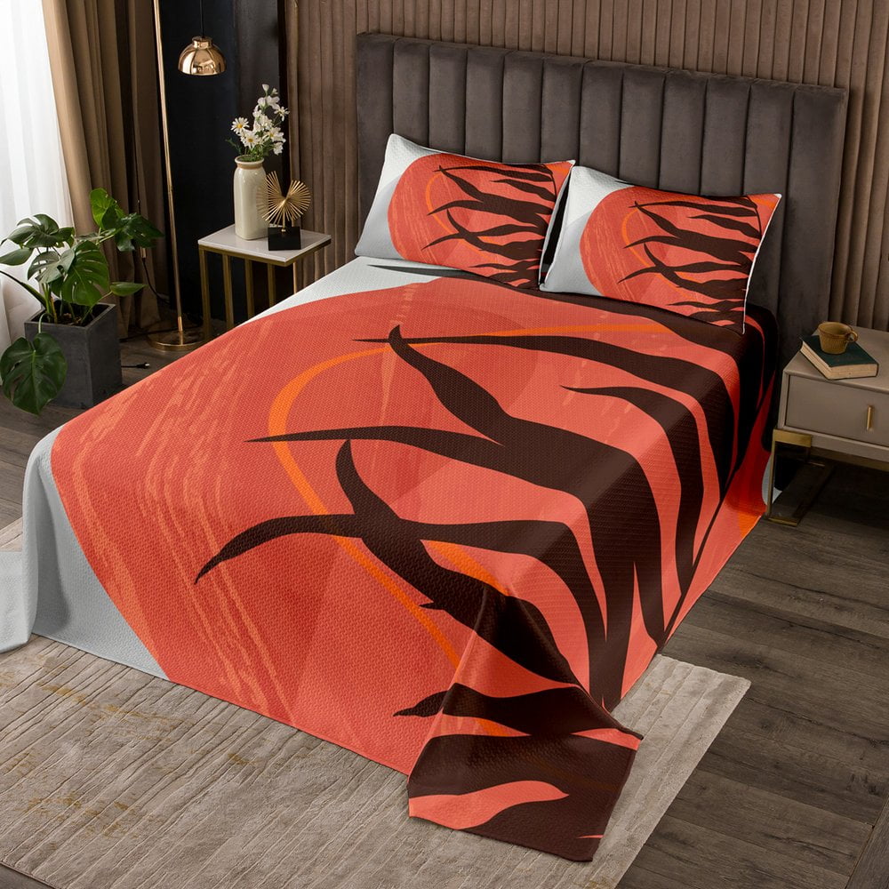 YST Abstract Geometry Coverlet Twin Size Aesthetic Minimalist Bedding Set, Red Grey Black