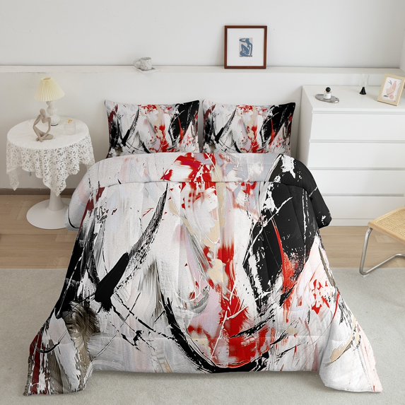 Erosebridal Abstract Graffiti Comforter Set Full Black White Red Bedding Set Abstract Stripe Comforter Grunge Room Decor Aesthetics Oil Painting Artwork Quilt Duvet Soft Lightweight