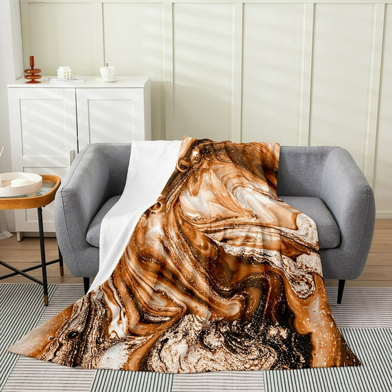 Abstract Marble Throw Blanket for Women Men,Brown Marble Fleece Blanket Queen 90x90 inch,Vintage Marble Texture Flannel Blanket,Abstract Fluid Ink Spiral Swirl Bed Blanket for Bedroom Office