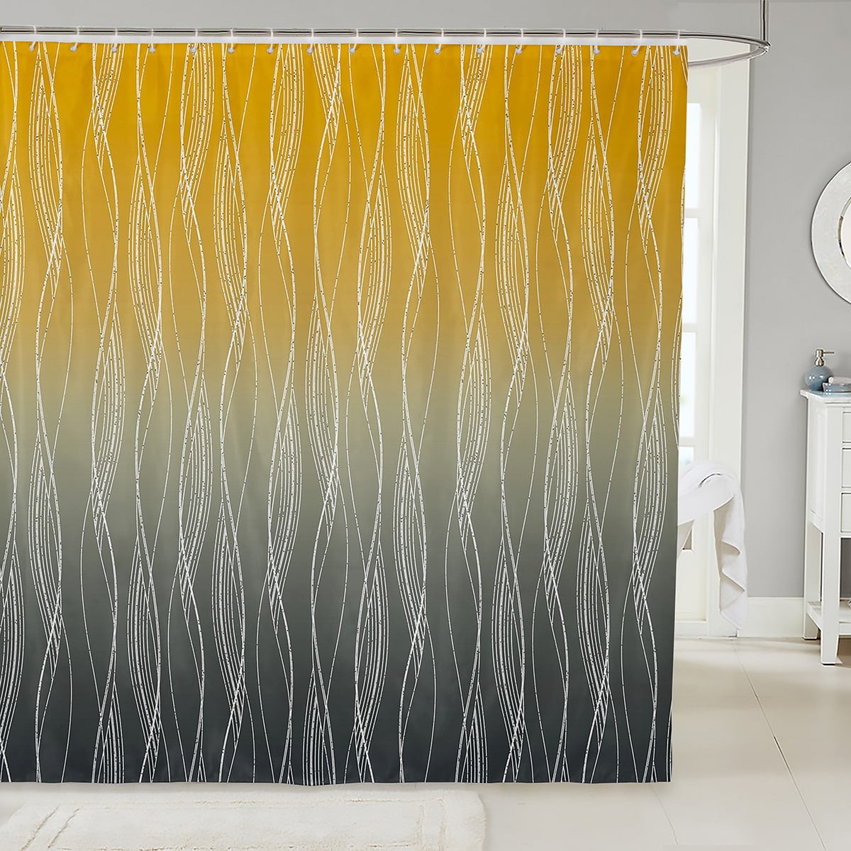 YST Abstract Ombre Bathroom Curtain Dark Grey And Yellow Bath Curtain