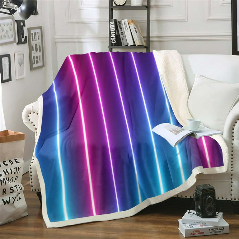 YST Abstract Ombre Blanket Pink Blue Teal Neon Throw Blanket Geometric Striped Fleece Blanket for Boys Girls Kids Adult Gradient Stripes Fuzzy Blanket Bedroom Decor 40 x50 Walmart