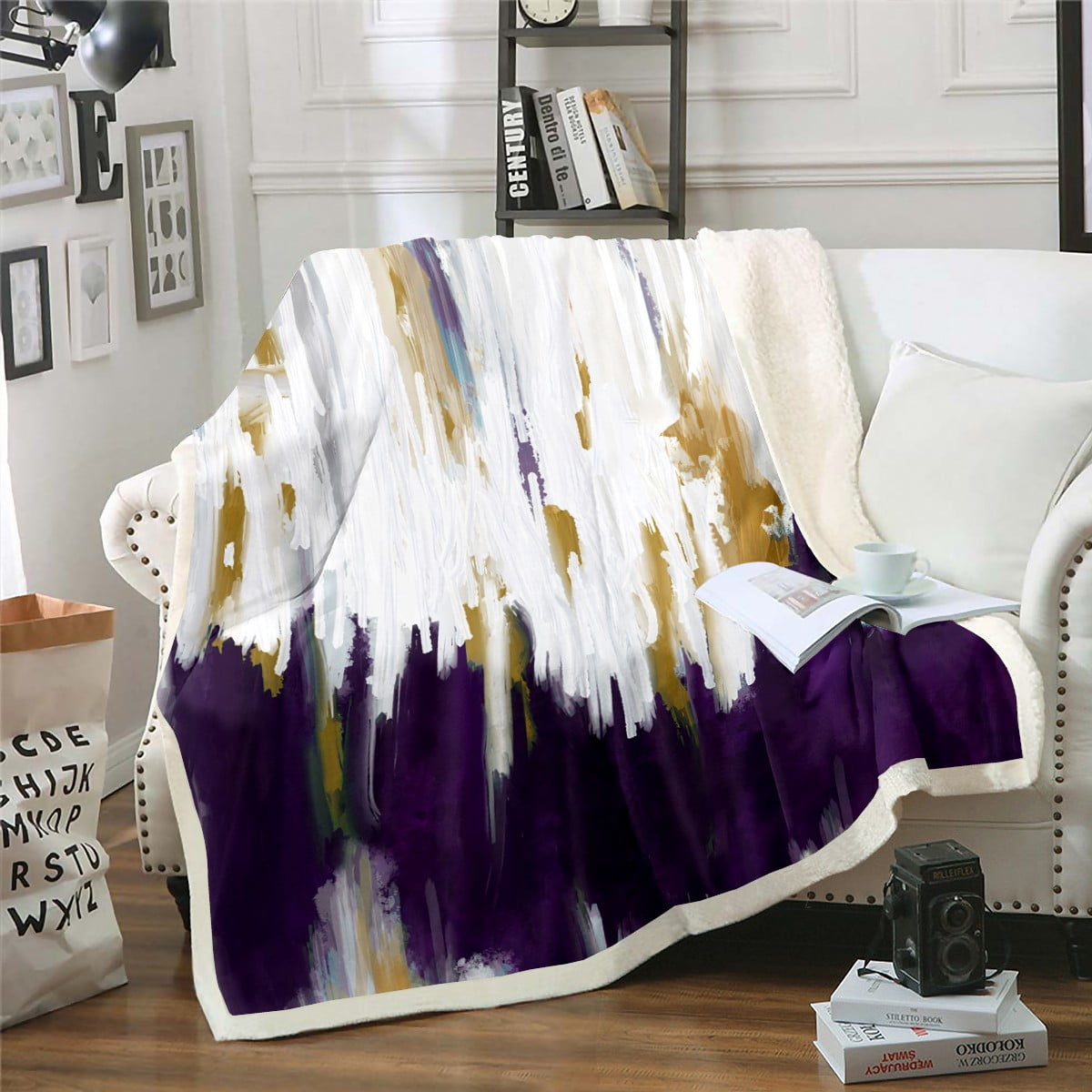 YST Abstract Ombre Blanket White Purple Throw Blanket for Bed, Gradient