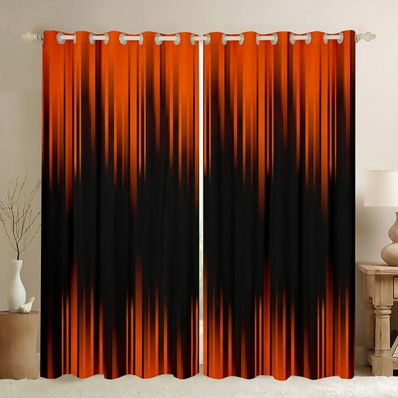 Erosebridal Abstract Ombre Curtains Blackout Orange Black Curtains & Drapes for Living Room,Gradient Geometry Striped Window Curtains,Geometric Stripes Window Treatments 2 Panels 52"Wx63"L