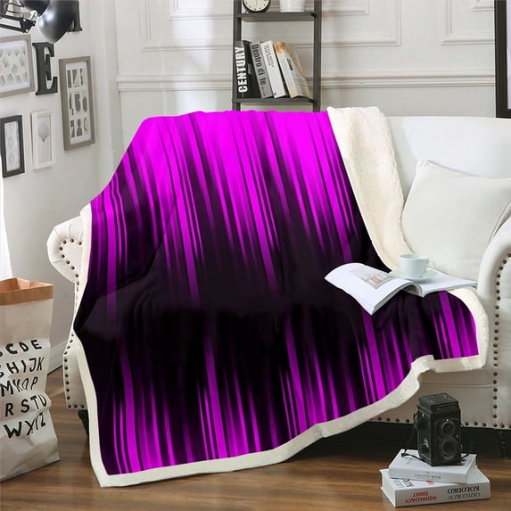 Abstract Ombre Throw Blanket Purple and Black Blanket Bedroom,Gradient Geometry Striped Fleece Blanket Modern Room Decor,Geometric Stripes Fuzzy Blanket 90"x90"