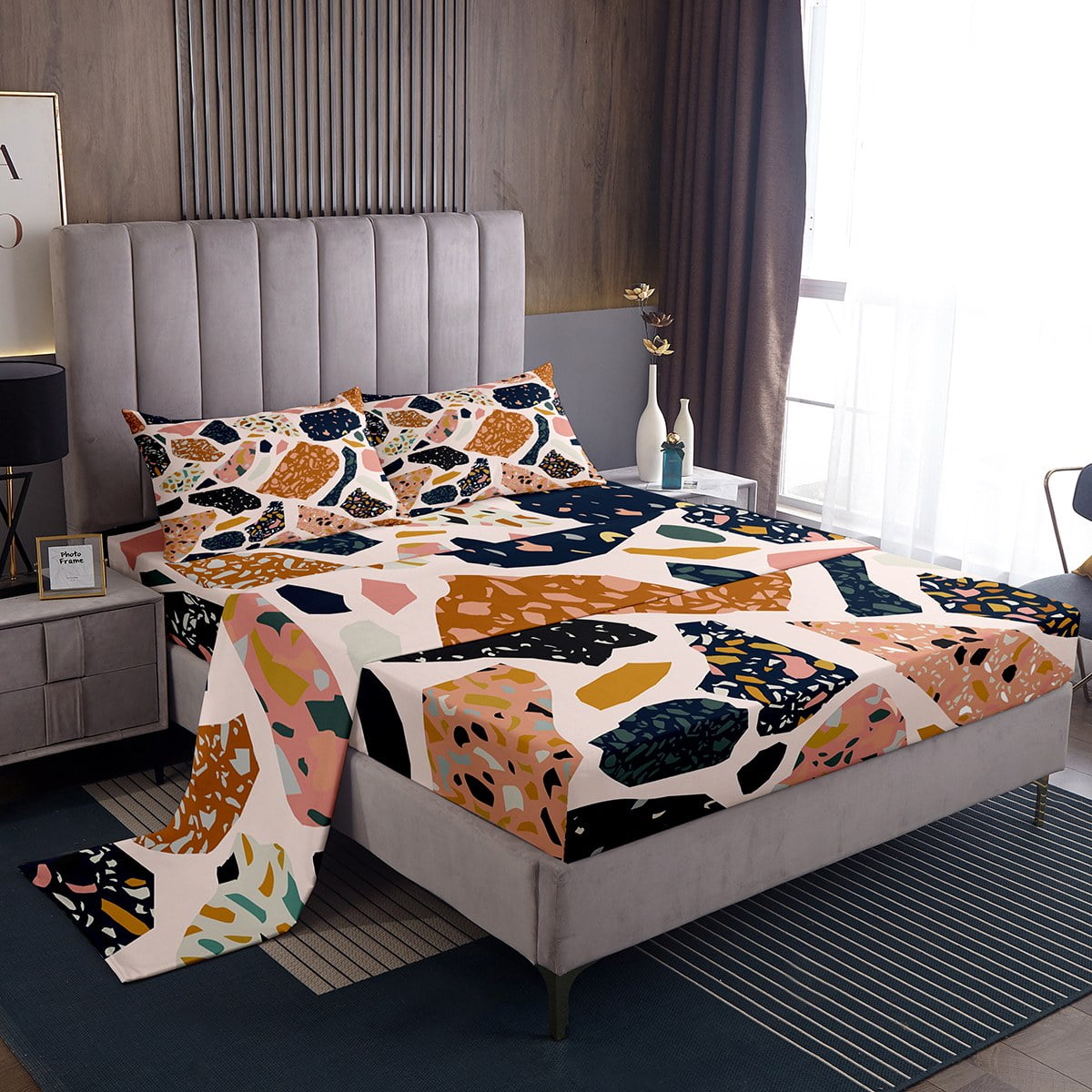 YST Abstract Stone Bed Sheets Set Modern Art Full Size Sheet Sets